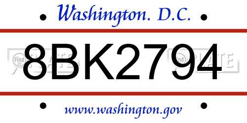 8BK2794 District Of Columbia License Plate