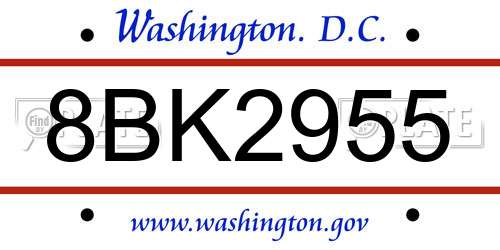 8BK2955 District Of Columbia License Plate