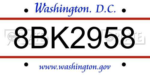 8BK2958 District Of Columbia License Plate