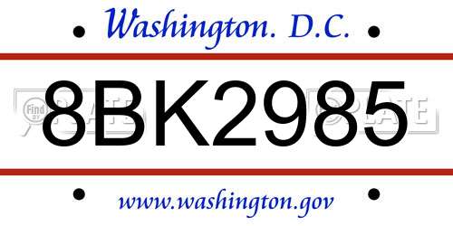8BK2985 District Of Columbia License Plate