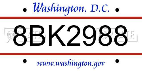 8BK2988 District Of Columbia License Plate