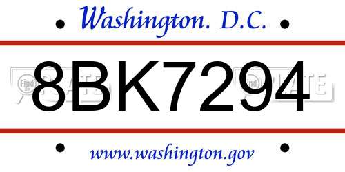 8BK7294 District Of Columbia License Plate