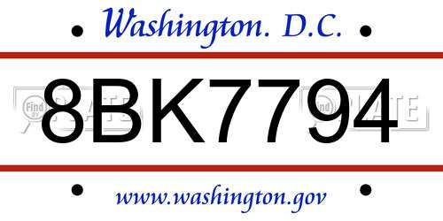 8BK7794 District Of Columbia License Plate
