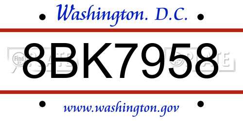 8BK7958 District Of Columbia License Plate