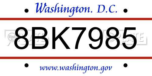 8BK7985 District Of Columbia License Plate