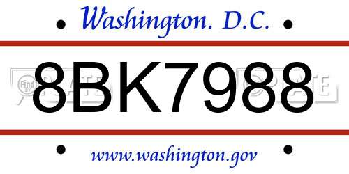 8BK7988 District Of Columbia License Plate