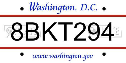 8BKT294 District Of Columbia License Plate