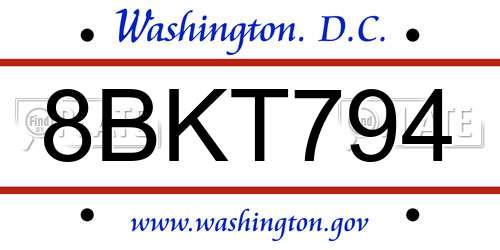 8BKT794 District Of Columbia License Plate