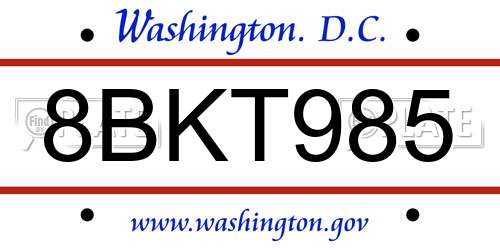 8BKT985 District Of Columbia License Plate