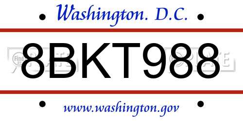 8BKT988 District Of Columbia License Plate