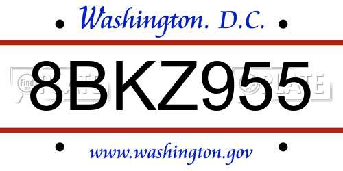 8BKZ955 District Of Columbia License Plate