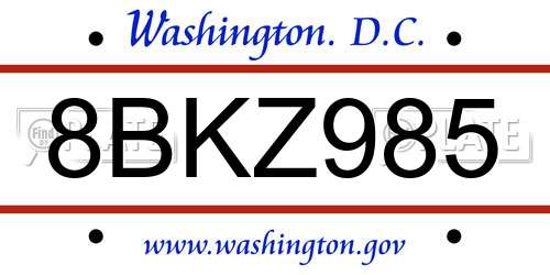 8BKZ985 District Of Columbia License Plate
