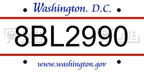 8BL2990 District Of Columbia License Plate