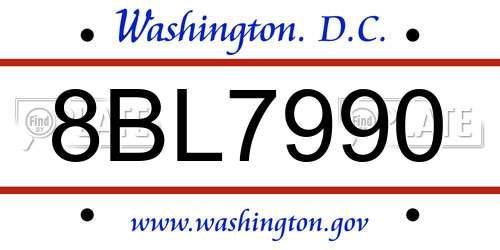 8BL7990 District Of Columbia License Plate