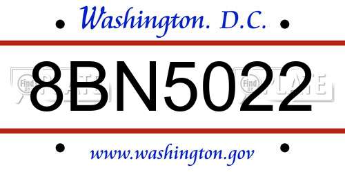 8BN5022 District Of Columbia License Plate