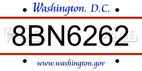 8BN6262 District Of Columbia License Plate