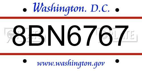 8BN6767 District Of Columbia License Plate