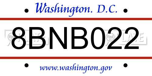 8BNB022 District Of Columbia License Plate