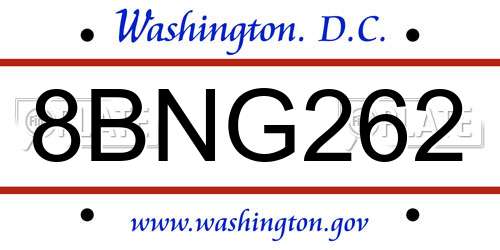 8BNG262 District Of Columbia License Plate