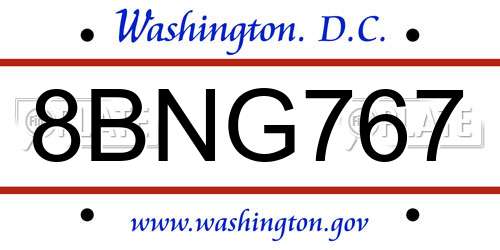 8BNG767 District Of Columbia License Plate