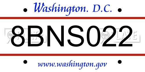 8BNS022 District Of Columbia License Plate