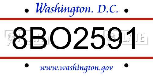 8BO2591 District Of Columbia License Plate