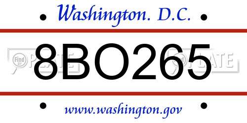 8BO265 District Of Columbia License Plate