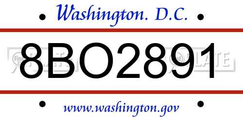 8BO2891 District Of Columbia License Plate