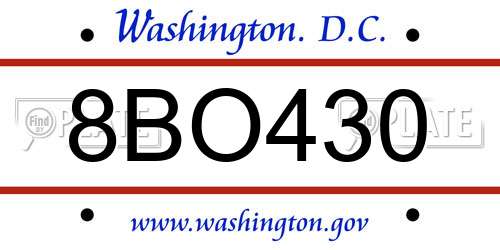 8BO430 District Of Columbia License Plate