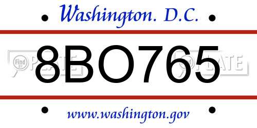 8BO765 District Of Columbia License Plate