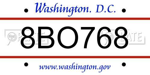 8BO768 District Of Columbia License Plate
