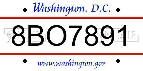 8BO7891 District Of Columbia License Plate