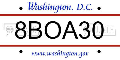 8BOA30 District Of Columbia License Plate