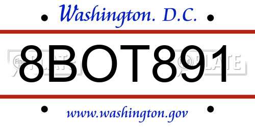 8BOT891 District Of Columbia License Plate