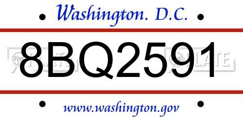 8BQ2591 District Of Columbia License Plate