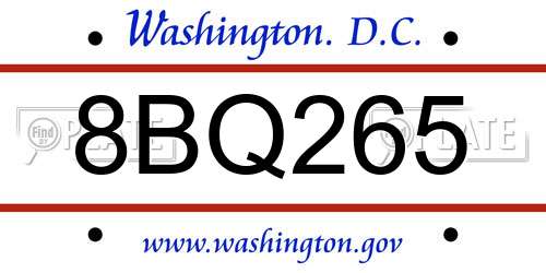 8BQ265 District Of Columbia License Plate