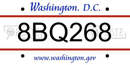 8BQ268 District Of Columbia License Plate