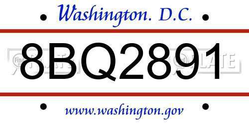 8BQ2891 District Of Columbia License Plate