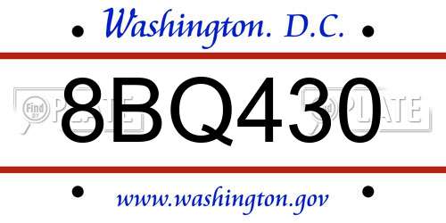 8BQ430 District Of Columbia License Plate