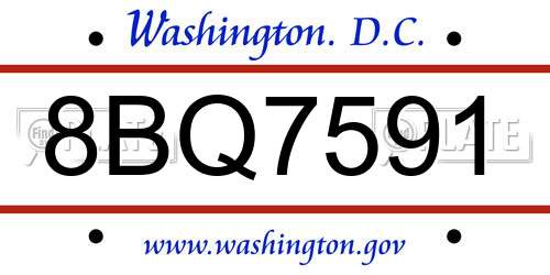 8BQ7591 District Of Columbia License Plate
