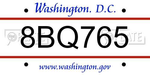 8BQ765 District Of Columbia License Plate