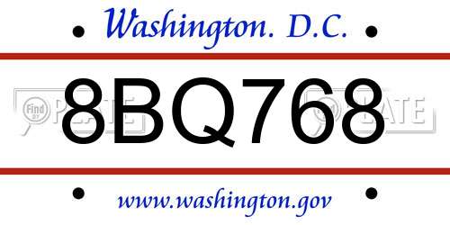 8BQ768 District Of Columbia License Plate