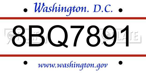 8BQ7891 District Of Columbia License Plate