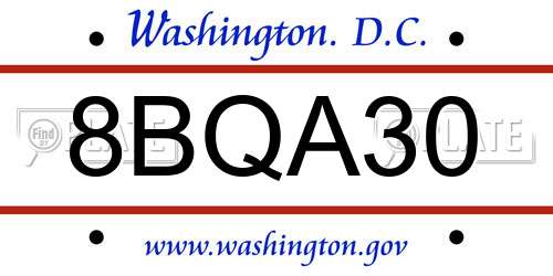 8BQA30 District Of Columbia License Plate