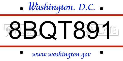 8BQT891 District Of Columbia License Plate