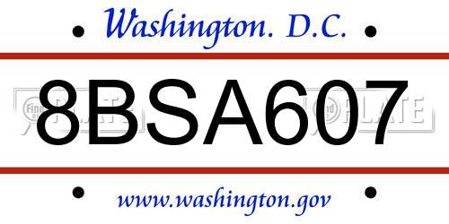8BSA607 District Of Columbia License Plate