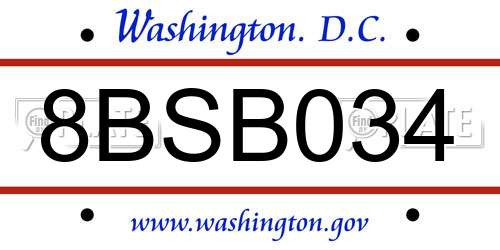 8BSB034 District Of Columbia License Plate