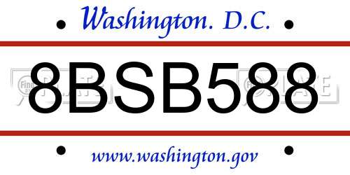 8BSB588 District Of Columbia License Plate