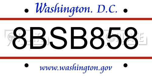 8BSB858 District Of Columbia License Plate