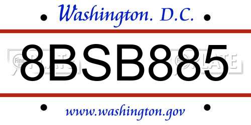 8BSB885 District Of Columbia License Plate